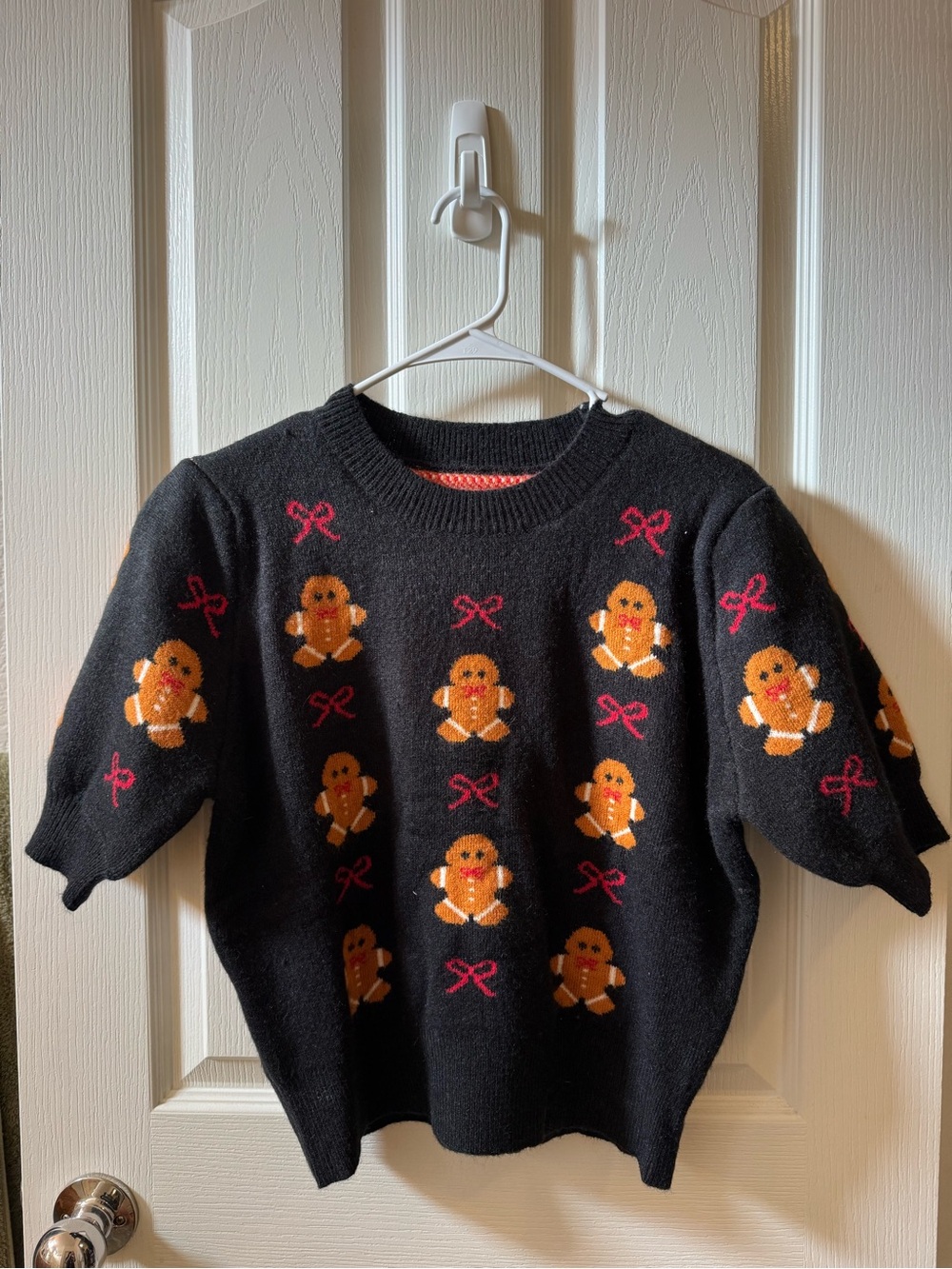 Black Gingerbread Novelty Sweater with Pink Bows